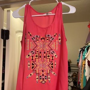 Boutique pink and Aztec tank top. Size M